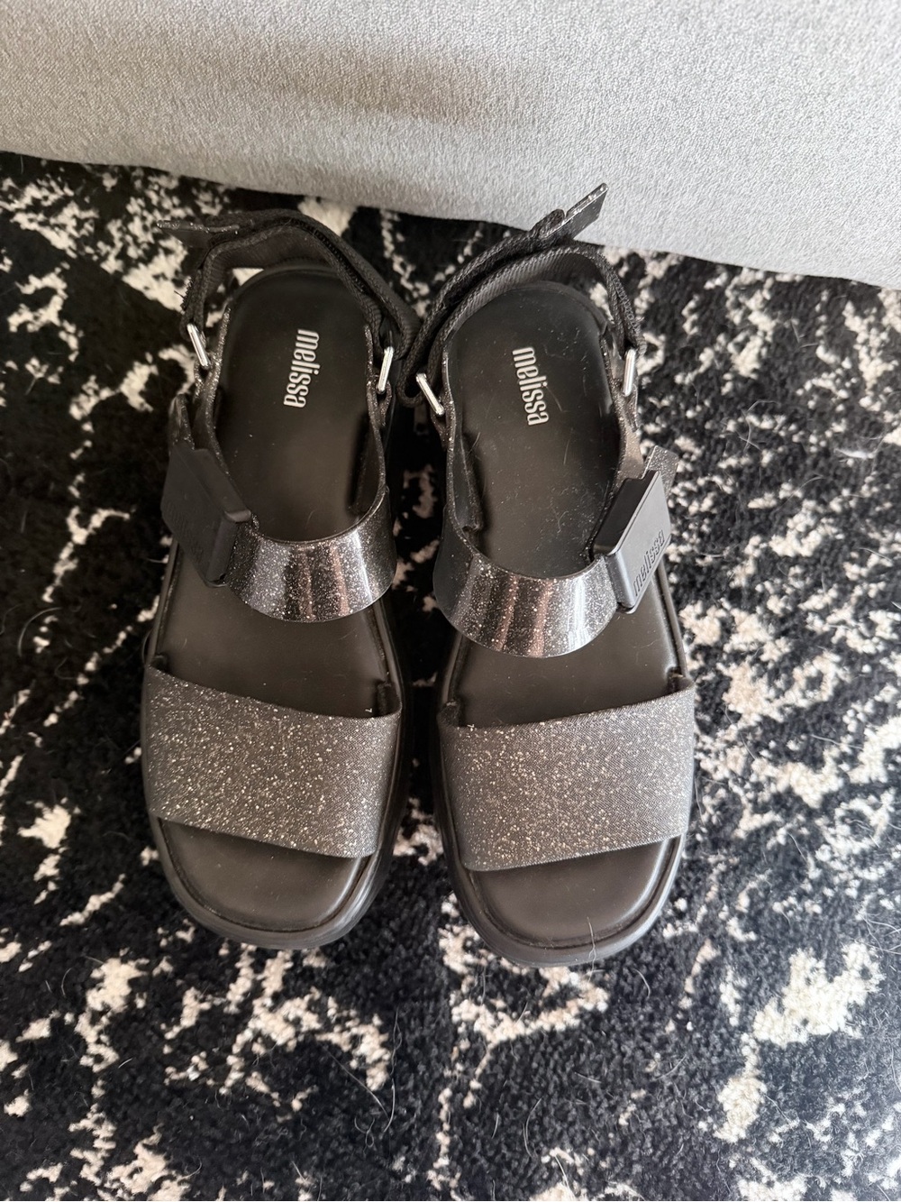 Melissa Kids Black Glitter Strap Sandals